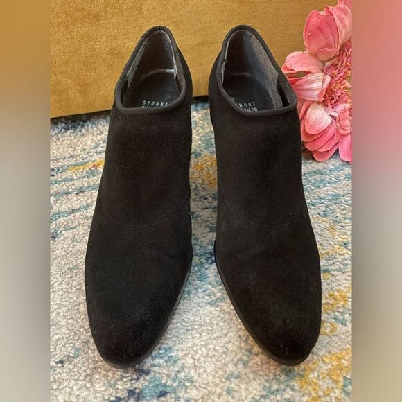 Stuart Weizman Black Stretch Suede Ankle Boots Heels 10.5M - Picture 4 of 9